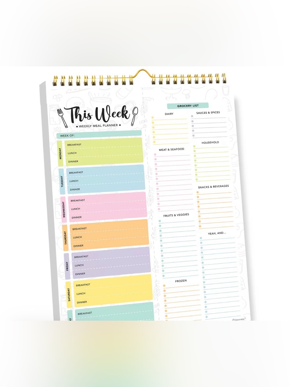 Weekly Meal Planner Notepad - Pastel Colors
